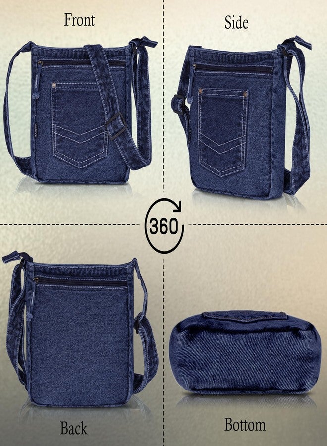 ZAINTO Denim Sling Bag for Women | Stylish Small Crossbody Bag | Premium Denim Material with Adjustable Strap, Lightweight Everyday Sling for Travel & Daily Use (Darkblue) (Darkblue) - Image 3